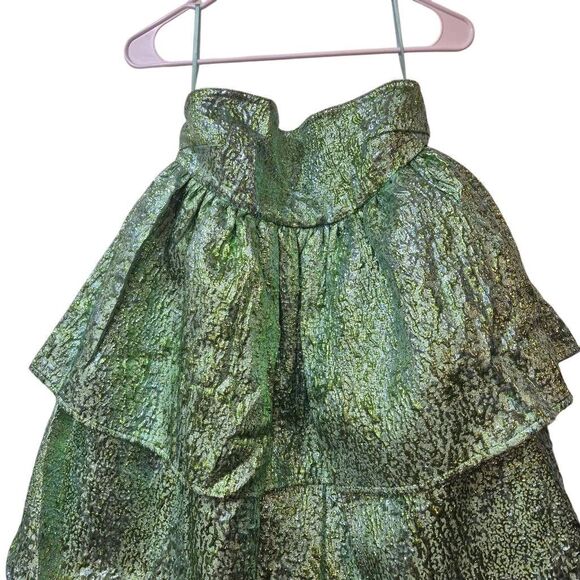 Amylynn Women's Green Metallic Sara Strapless Brocade Ruffle Mini Dress NEW - Picture 9 of 16